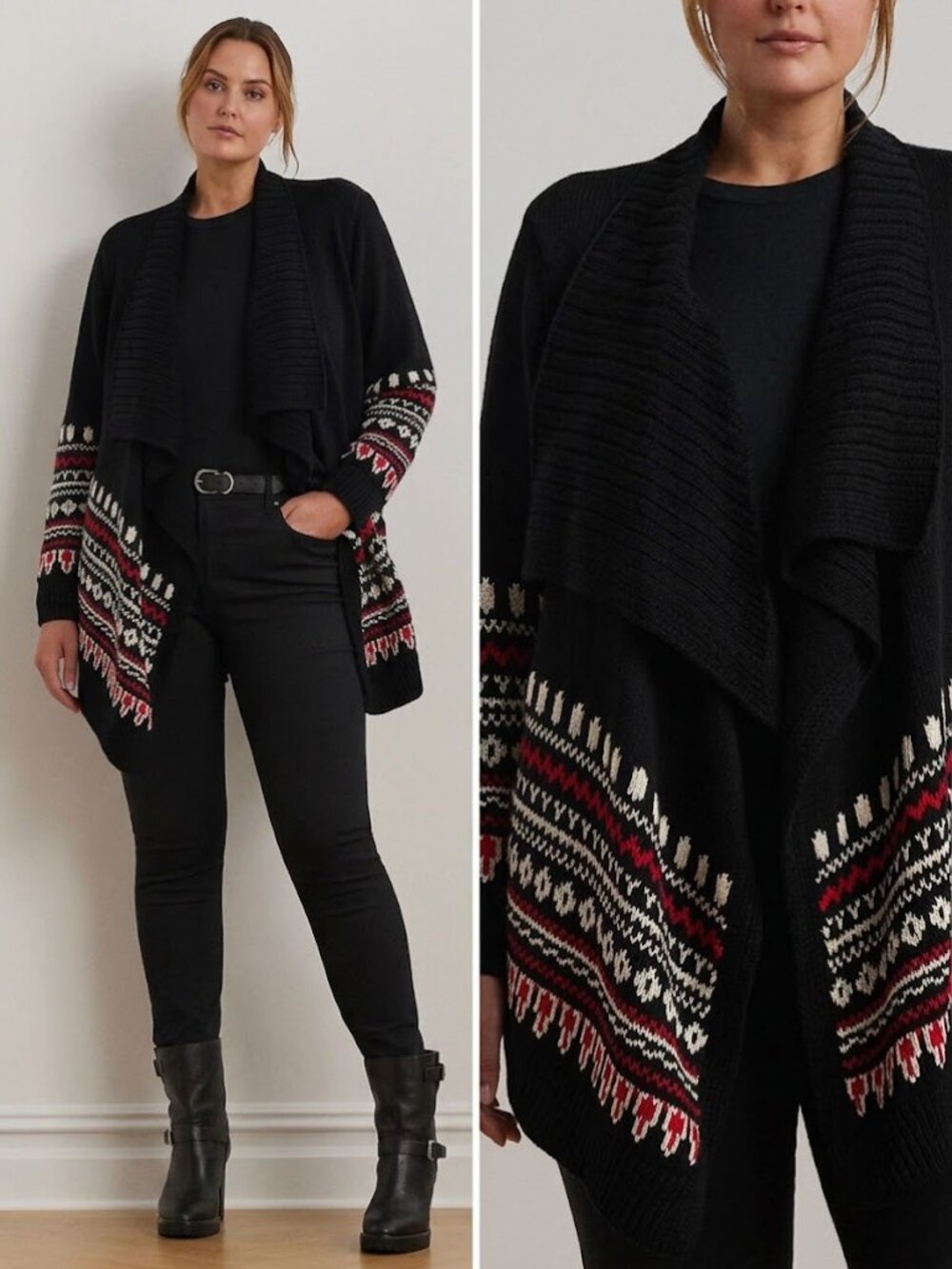 Lauren Ralph Lauren Plus Size Fair Isle Cotton Shawl Collar Cardigan Size 2X